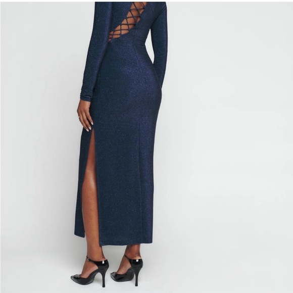 Reformation Kinsey Dress, Metallic Blue, Size Medium NWT - Picture 2 of 7